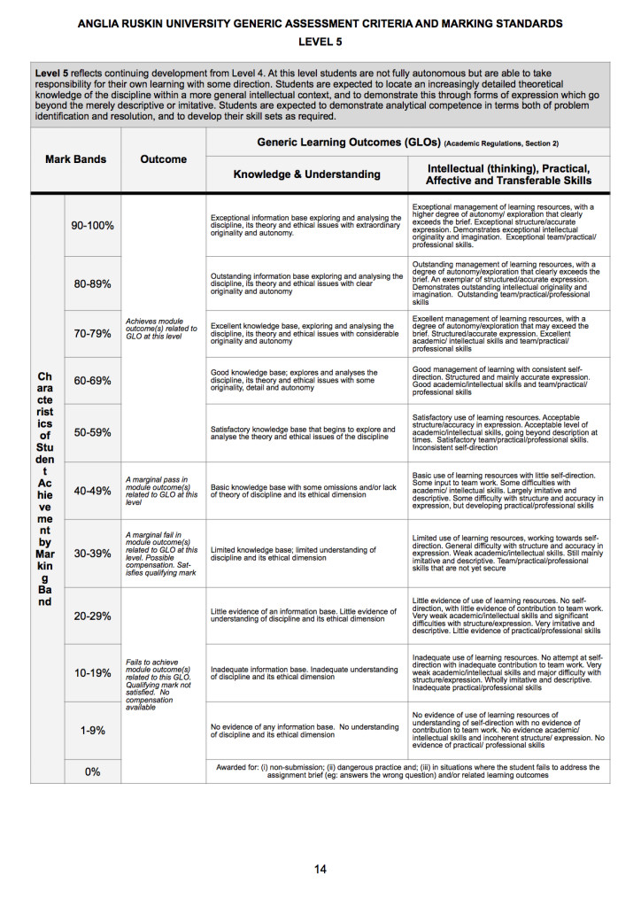 Level 5 Marking Criteria